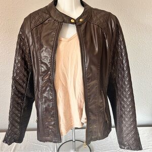 Dark Brown Quilted Faux Leather Jacket Women’s Medium